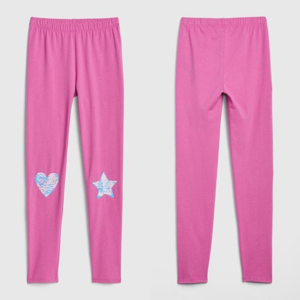 GAP Girl’s Pink Knee Sequin Embroidered Stretch Leggings Size L NEW